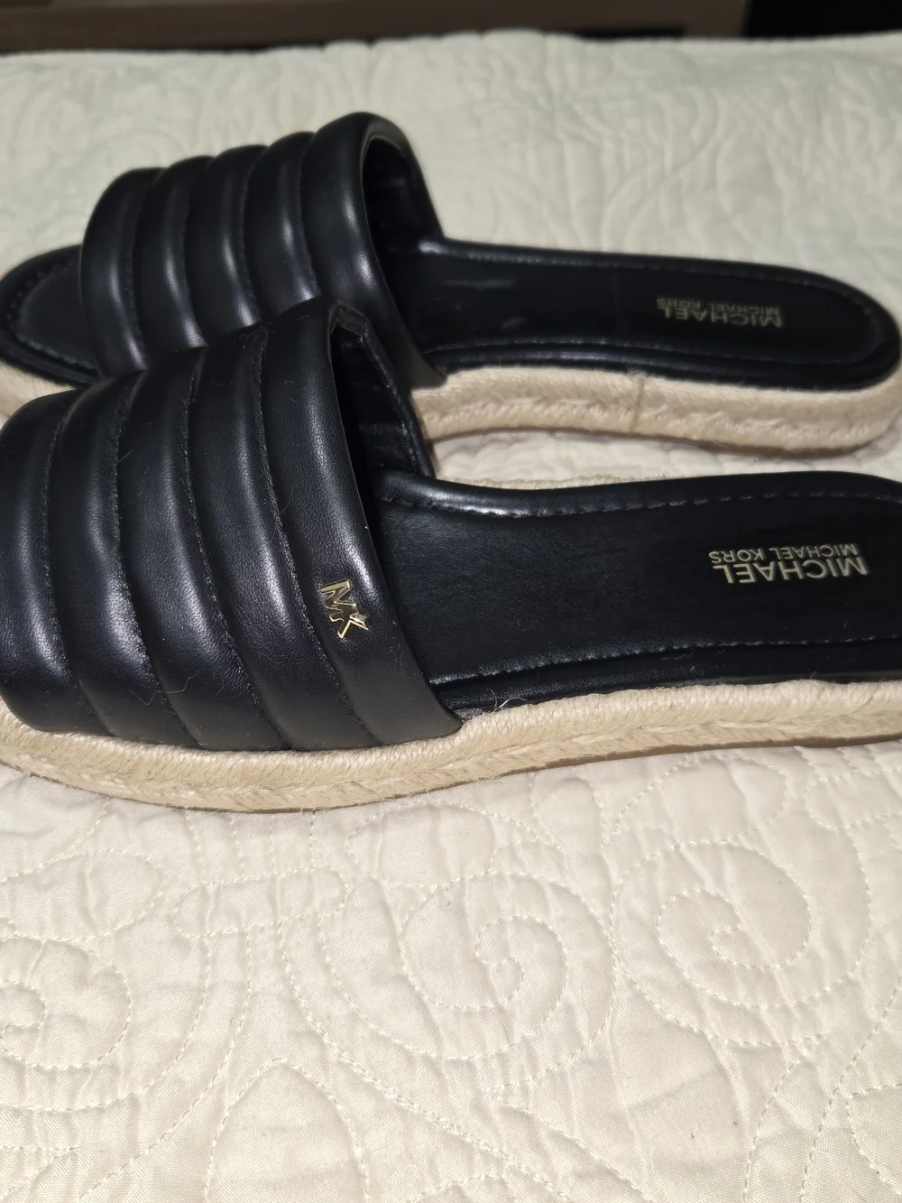 Michael Kors Black Quilted Slide Espadrille Mules-- SIZE:6